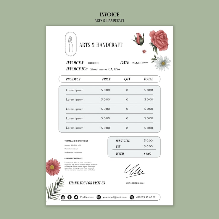 Gratis PSD factuursjabloon voor kunst en handwerk
