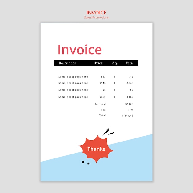 Gratis PSD factuursjabloon voor verkoopkorting in plat ontwerp