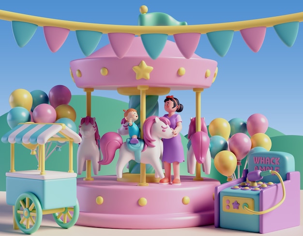 Famiglia che si diverte nel parco divertimenti
