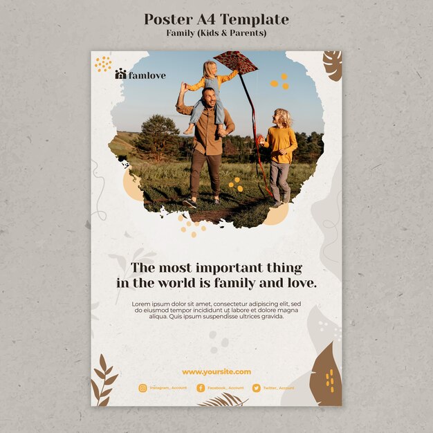 Famiglia con genitori e bambini modello di progettazione del poster