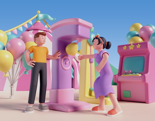 Familia divirtiéndose en el parque de atracciones