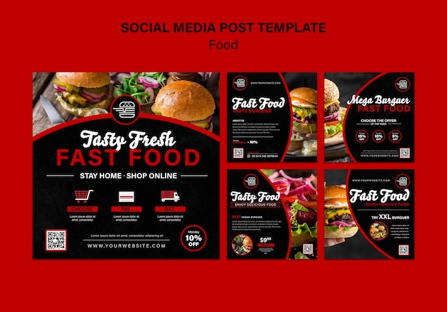 Gratis PSD fastfood posts op sociale media