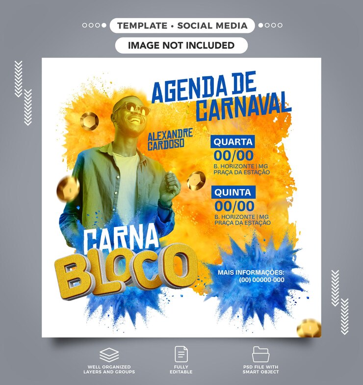 PSD gratuito feed sui social media programma di carnevale per i concerti