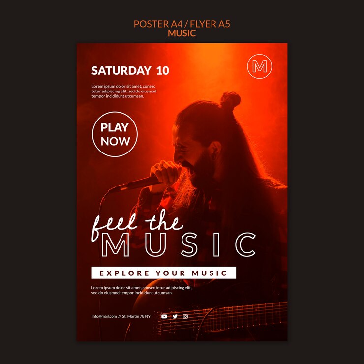 PSD Gratis feel the music poster template