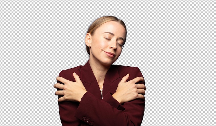 PSD Gratis feeling in love smiling cuddling and hugging self staying single being selfish and egocentric
