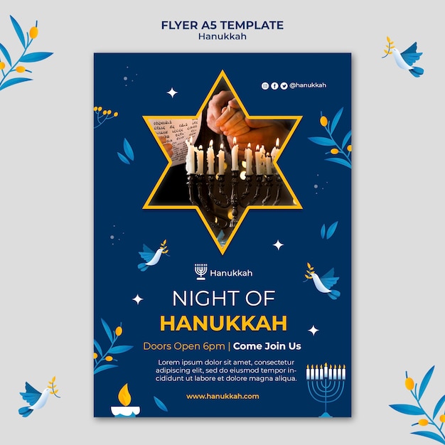 Gratis PSD feestelijke hanukkah verticale afdruksjabloon