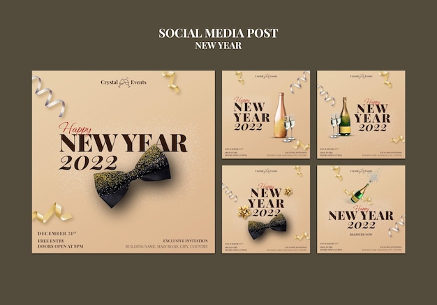 Gratis PSD feestelijke nieuwjaarsfeest instagram posts collectie