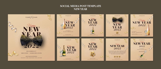 Gratis PSD feestelijke nieuwjaarsfeest instagram posts collectie