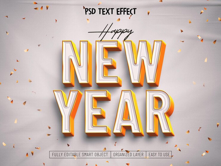 PSD gratuito felice anno nuovo 2023 effetto testo oro
