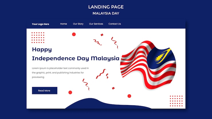 PSD gratuito felice giorno dell'indipendenza malesia modello di pagina di destinazione
