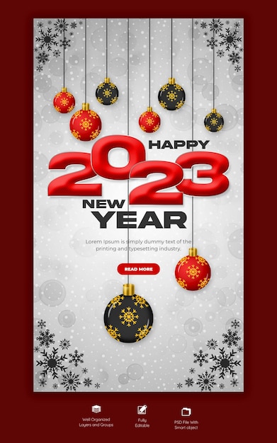 PSD gratuito feliz año nuevo 2023 y feliz navidad plantilla de historia de instagram y facebook