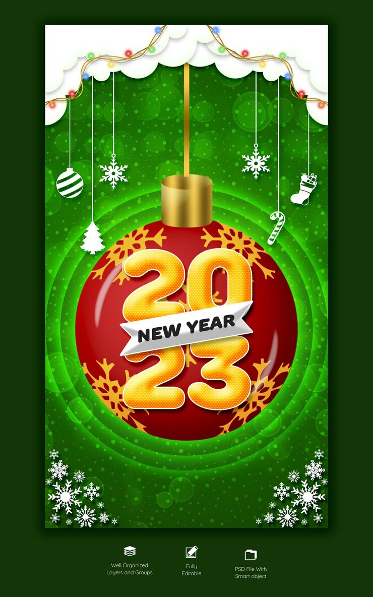 PSD gratuito feliz año nuevo 2023 y feliz navidad plantilla de historia de instagram y facebook