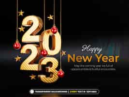 PSD gratuito feliz año nuevo 2023 plantilla de diseño de banner de efecto de texto dorado