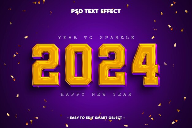 Feliz año nuevo 2024 efecto de texto
