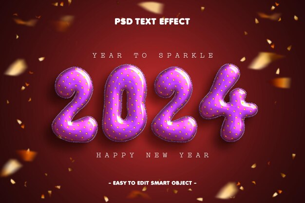 PSD gratuito feliz año nuevo 2024 efecto de texto