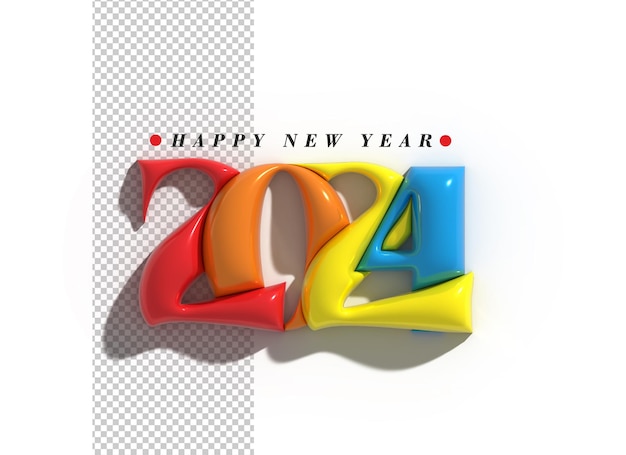 Feliz año nuevo 2024 letras tipográficas transparentes psd