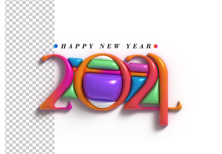 PSD gratuito feliz año nuevo 2024 letras tipográficas transparentes psd