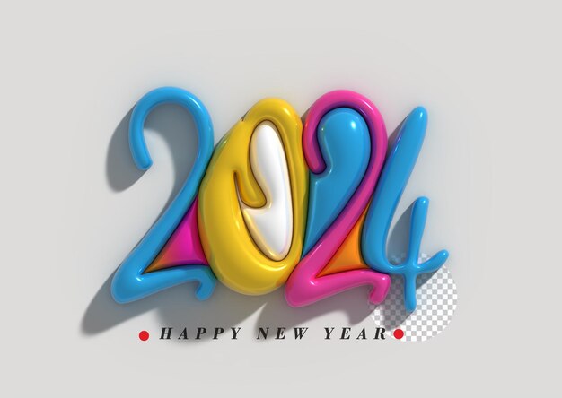 Feliz año nuevo 2024 Letras tipográficas transparentes Psd