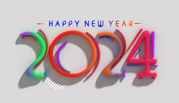 Feliz año nuevo 2024 Letras tipográficas transparentes Psd