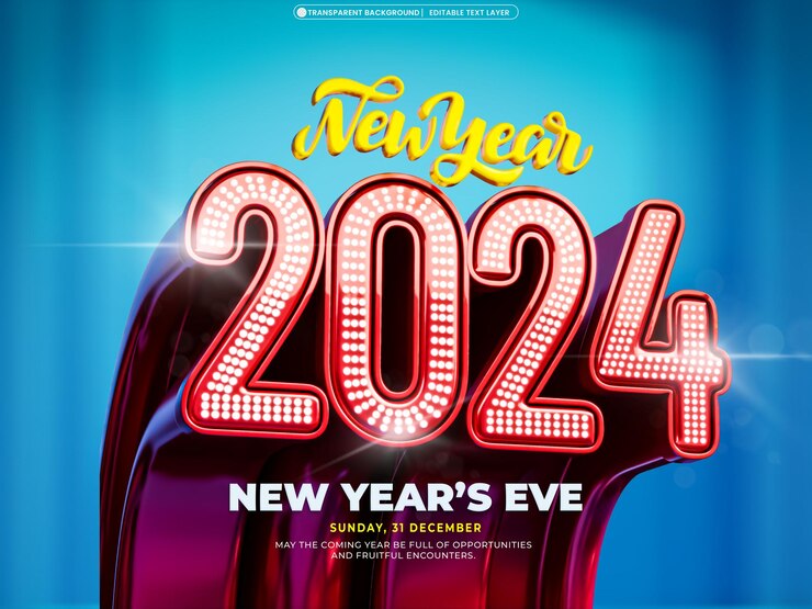 PSD gratuito feliz año nuevo 2024 plantilla de diseño de banner 3d