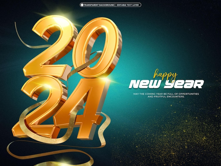 PSD gratuito feliz año nuevo 2024 plantilla de diseño de banner 3d
