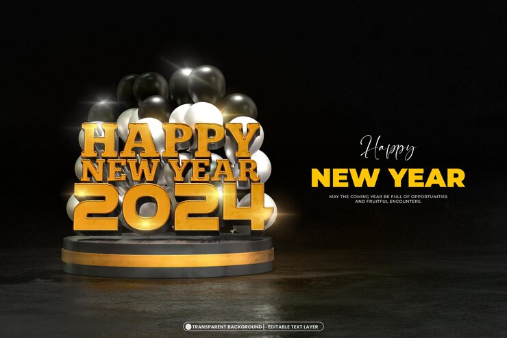 PSD gratuito feliz año nuevo 2024 plantilla de diseño de banner 3d