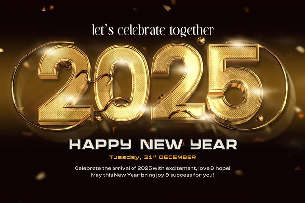 Feliz año nuevo 2024 Plantilla de diseño de banner dorado 3d