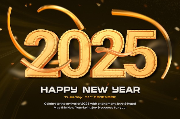 Feliz año nuevo 2024 Plantilla de diseño de banner dorado 3d