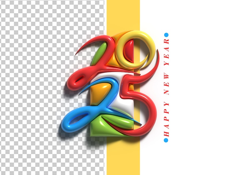 PSD gratuito feliz año nuevo 2025 diseño de tipografía de texto psd transparente