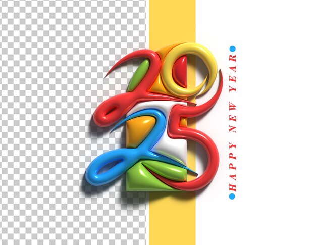 Feliz año nuevo 2025 Diseño de tipografía de texto PSD transparente