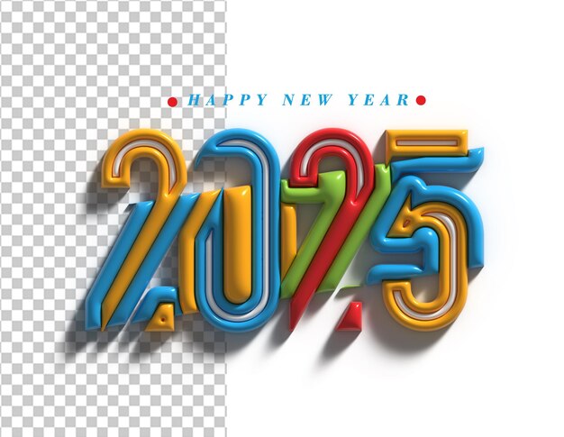 Feliz año nuevo 2025 Diseño de tipografía de texto PSD transparente