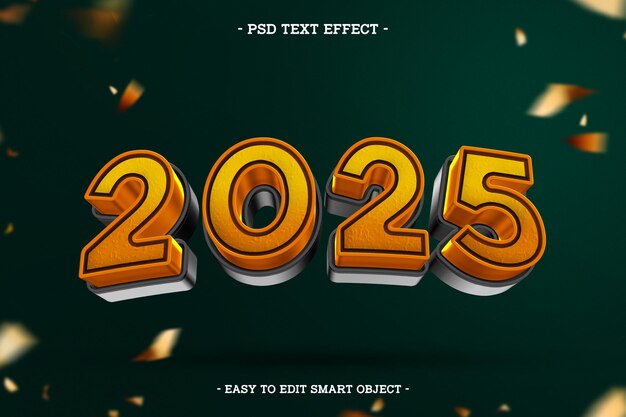 Feliz año nuevo 2025 Efecto de texto dorado