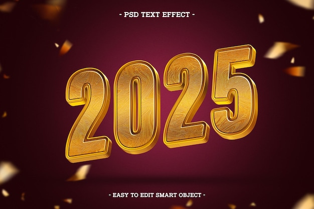 Feliz año nuevo 2025 Efecto de texto dorado