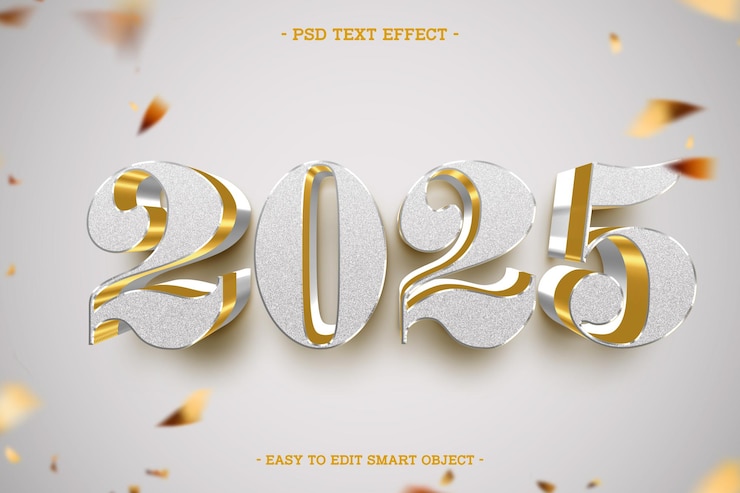 PSD gratuito feliz año nuevo 2025 efecto de texto de oro