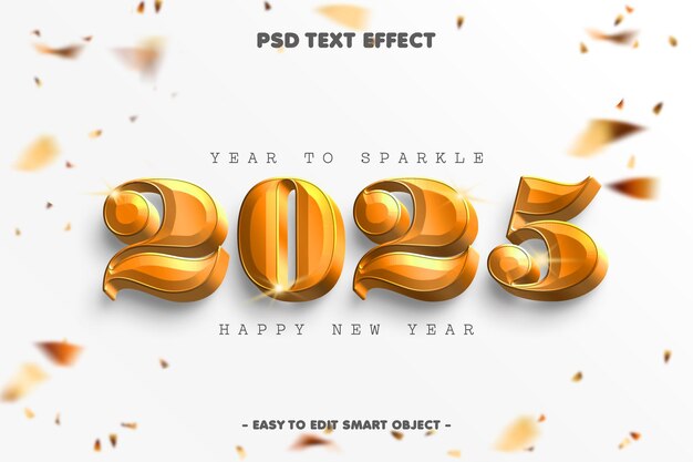 Feliz año nuevo 2025 Efecto de texto