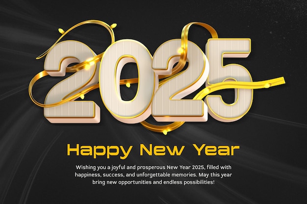 Feliz año nuevo 2025 plantilla de diseño de pancartas 3D
