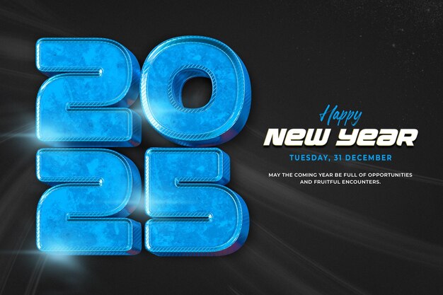Feliz año nuevo 2025 plantilla de diseño de pancartas 3D