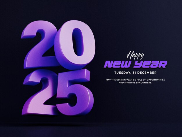Feliz año nuevo 2025 plantilla de diseño de pancartas 3D
