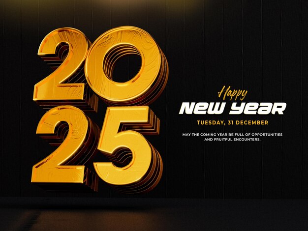 Feliz año nuevo 2025 plantilla de diseño de pancartas 3D