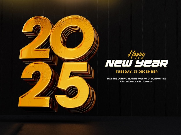 Feliz año nuevo 2025 plantilla de diseño de pancartas 3D