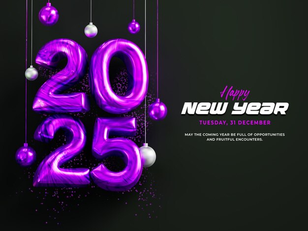 Feliz año nuevo 2025 plantilla de diseño de pancartas 3D