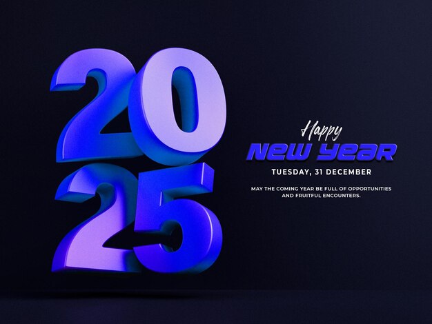 Feliz año nuevo 2025 plantilla de diseño de pancartas 3D