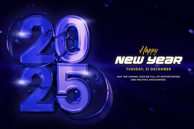 Feliz año nuevo 2025 plantilla de diseño de pancartas 3D