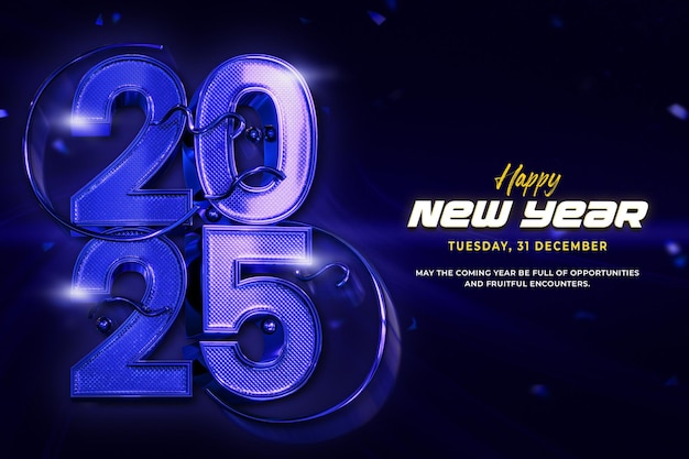Feliz año nuevo 2025 plantilla de diseño de pancartas 3D