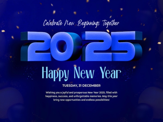 Feliz año nuevo 2025 plantilla de diseño de pancartas 3D
