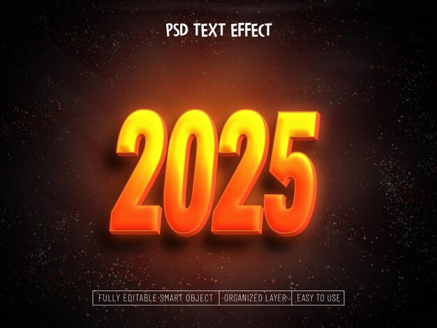 Feliz año nuevo 2025 Quemar Psd Efecto de texto editable
