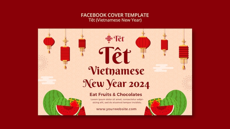 PSD gratuito feliz celebración de la têt en la portada de facebook