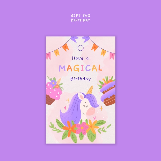 Feliz cumpleaños y celebración de la plantilla de la etiqueta de regalo