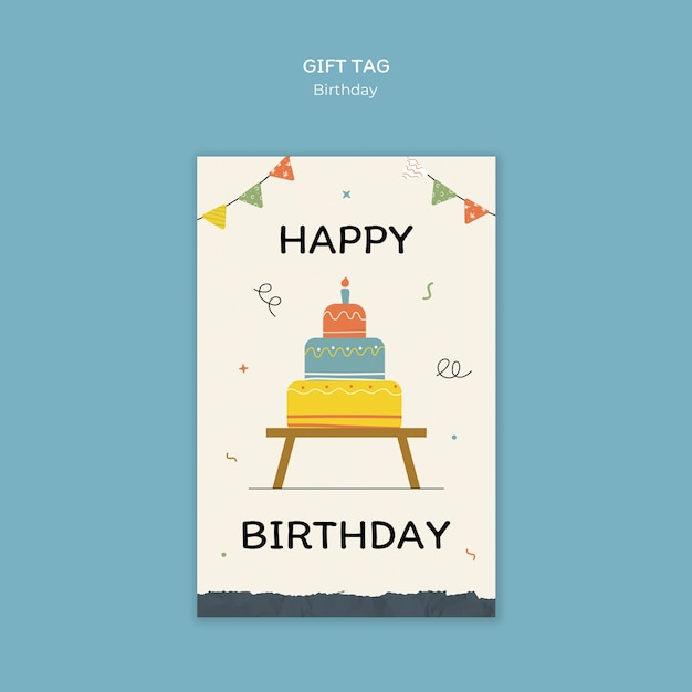 Feliz cumpleaños y celebración de la plantilla de la etiqueta de regalo