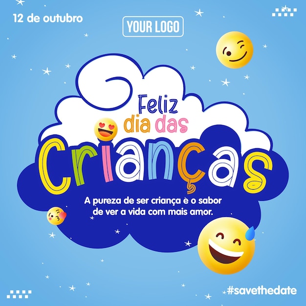 Feliz día del niño feed de redes sociales para la campaña de marketing de brasil en portugués